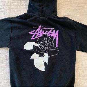 Stussy Black Purple Rose Hooded Sweatshirt S